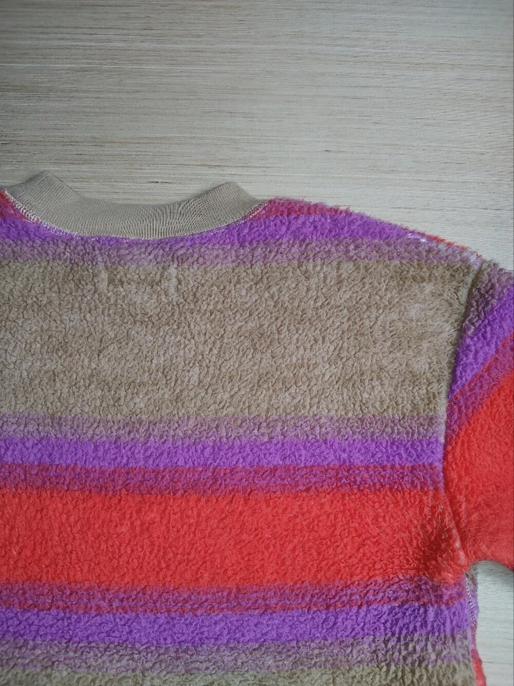 Koolaburra UGG Fuzzy Sherpa Pullover Sweatshirt Beige Orange Striped Sweater M P
